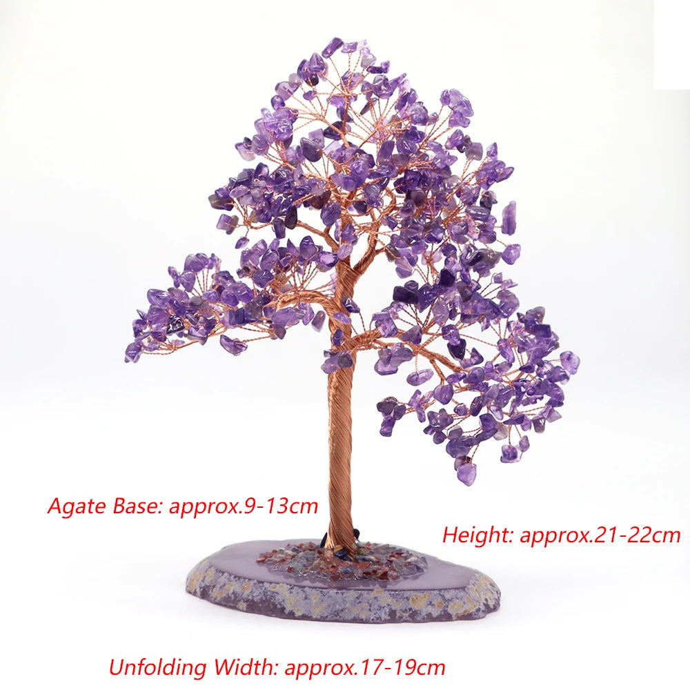 Natural Gemstone Healing Crystal Citrine Lovers Money Tree on Agate Base Feng Shui Rock Stones for Home Office Desk Decorations