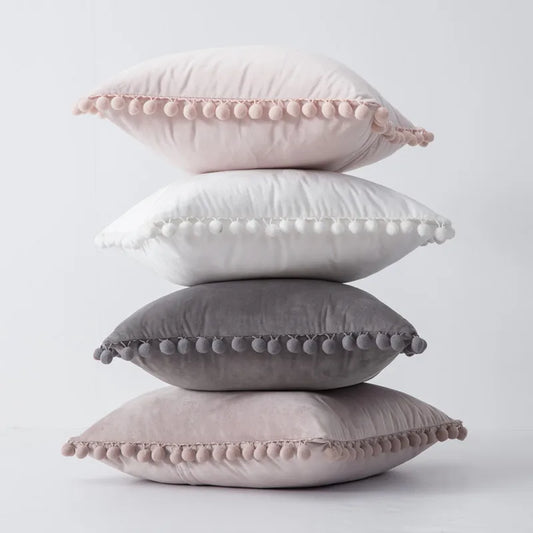 2PCS Simple Decorative Pillowcase Decorative Cushion Pillow Cover Pompoms Solid Cushion For Couch Sofa Bedroom Living Room