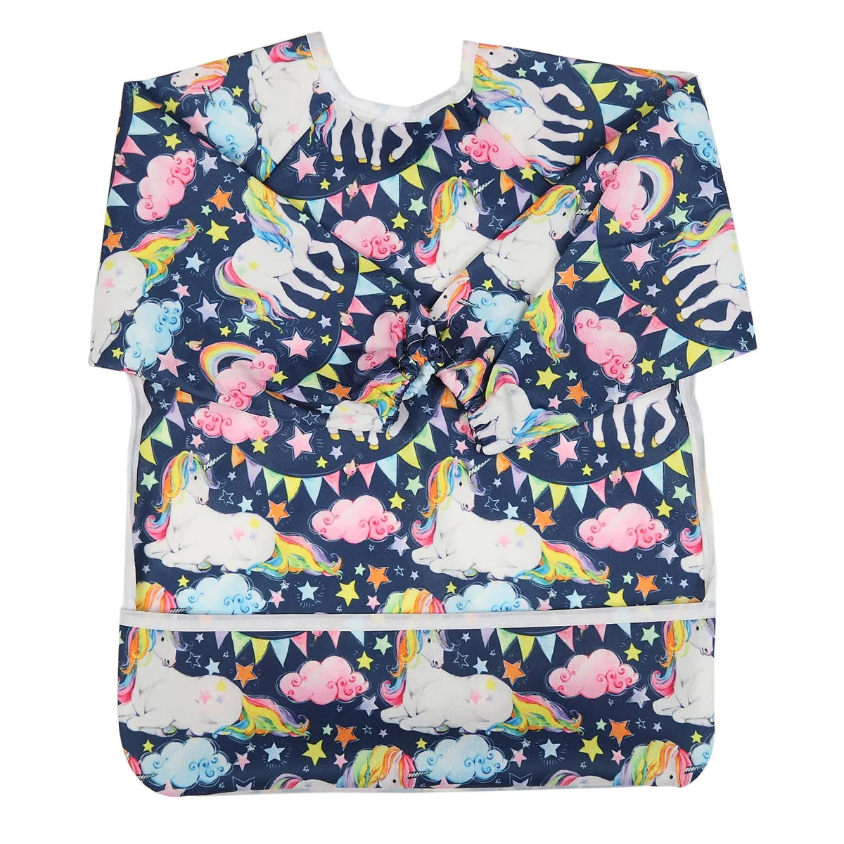 [Sigzagor] 1 Baby Bib Feeding Waterproof Long Sleeve Shirt Toddler Painting Drawing With Pocket 1-3 years old