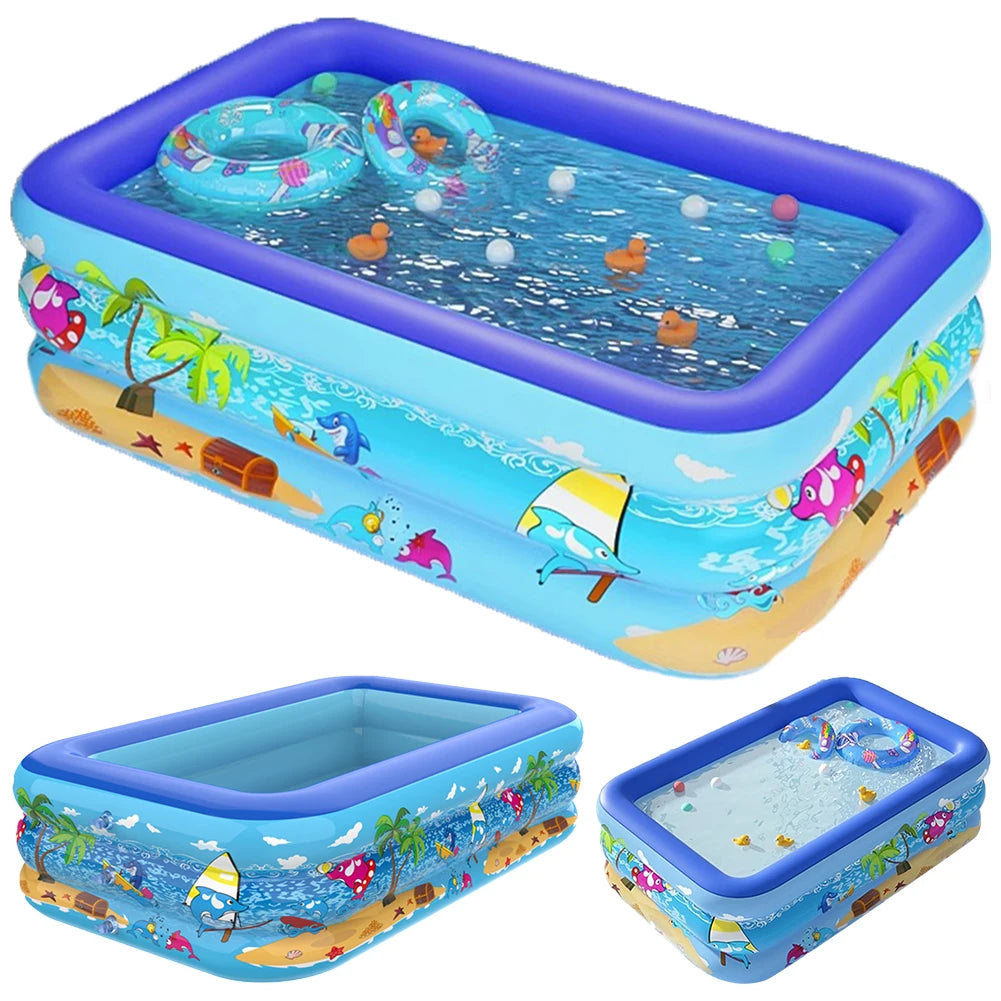 Tejesa Inflatable Swimming Pool Large Family Pools 120cm Rectangle Framed Children Swimming Pool Summer Outdoor Pool Baby Bathtub Toys