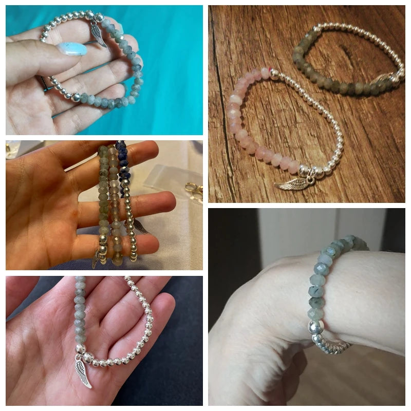 Fashion Angel Wing Charm Bracelet Faceted Natural Stone Bracelets Labradorite Beads Lucky Bracelet for Men Women Energy Jewelry