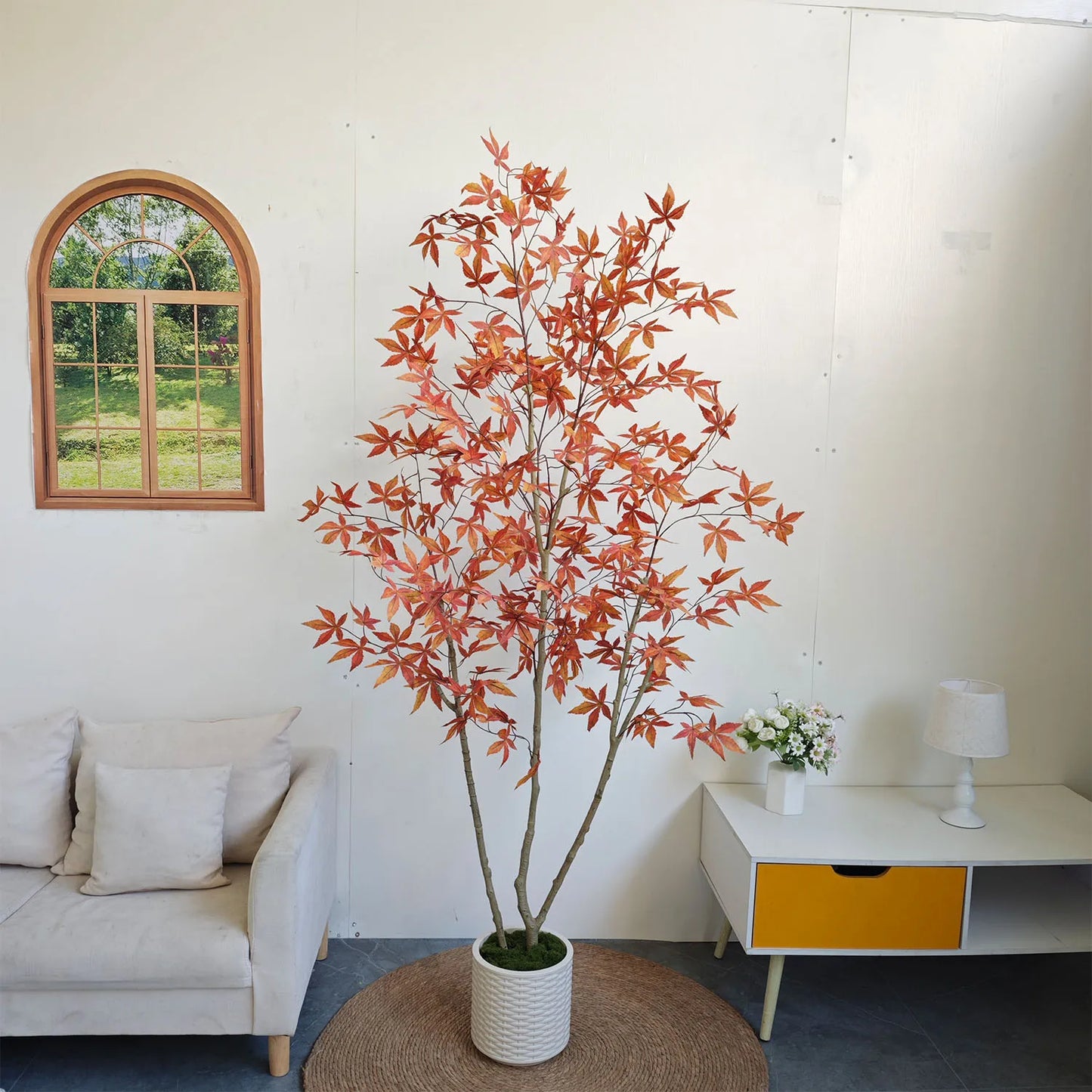 180-210cm Large Artificial Maple Leaf Tree with Plastic Pot Indoor Outdoor ornament Home garden Room festival party decoration