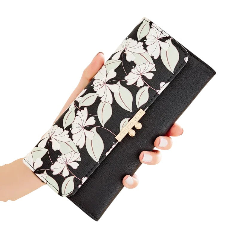 Tejesa Women's Cute Purse Long Printing Flower Wallet Phone Female Three Fold Clutch Large Capacity Wallet
