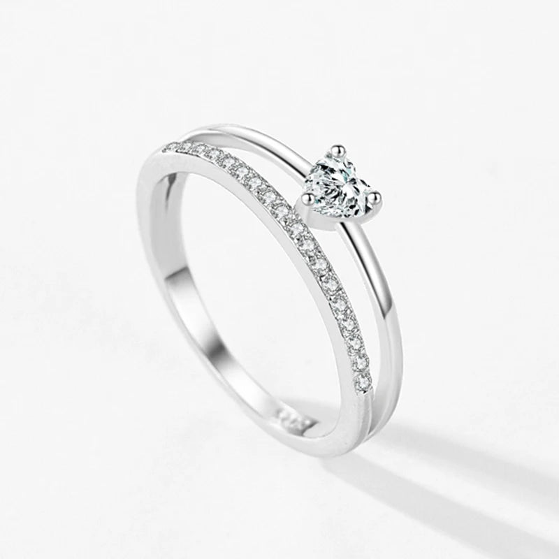 Ailmay 925 Sterling Silver Elegant Dazzling Heart Cubic Zirconia Finger Rings For Women Romantic Wedding Engagement Jewelry Gift