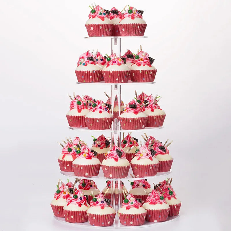 3/4/5 Tier Acrylic Round Cupcake Stand Clear Cup Cake Display Shelf Cupcake Holder Plate Birthday Party Decoration Stands