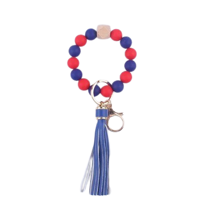 Heamsa  Silicone Round Beads Keyring  with Tassel  Bracelet Keychain  Jewelry Accessory