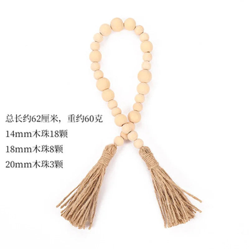 DIY Wooden Home Decoration Handmade Garland With Jute Rustic Tassel Wood Bead Garlands For Rattan Macrame Wall Hanging Boho Gift
