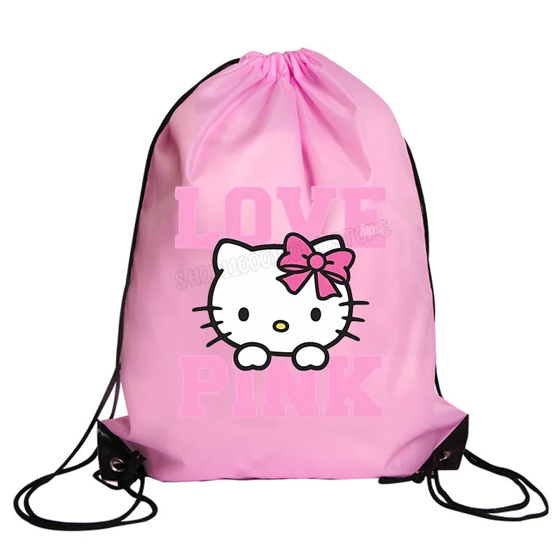 Hemasa Hello Kitty Drawstring Bag Sports Waterproof Backpack   Bags Birthday Cute Gift