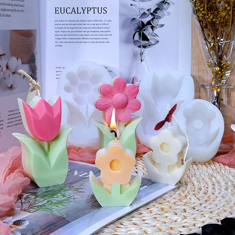 Tulip Candle Silicone Mold 3D Flower Sunflower Handmade Aromatherapy Candle Mould DIY Handmade Home Decoration