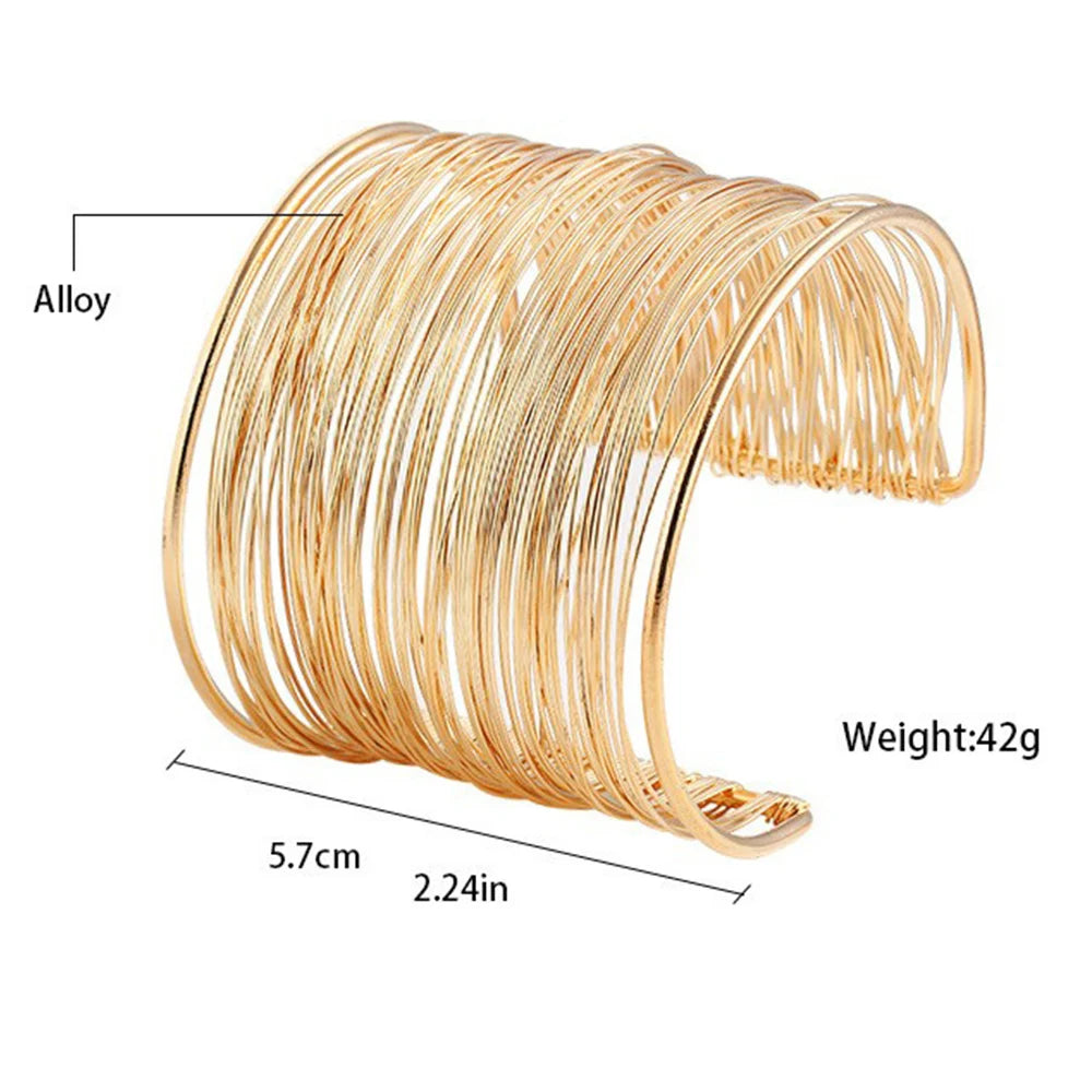 Hemasa  Hyperbolic Layered Gold Plated Wide Wire Bracelet Cuff Bangle for Women