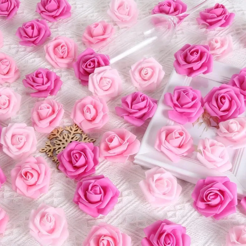Tejesa 30/50Pcs Artificial Bridal Bouquet Foam Rose Flower Head Fake PE for Home Room Dceoration Party Wreath Accessories Wedding Decor