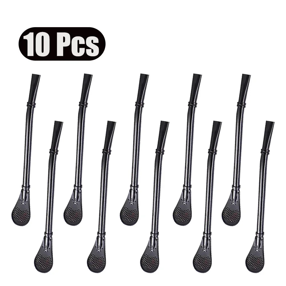 1-10Pcs 304 Stainless Steel Drinking Straw Spoon Tea Filter Reusable Bombilla Gourd Cocktail Straw Spoon Coffee Bar Accessory