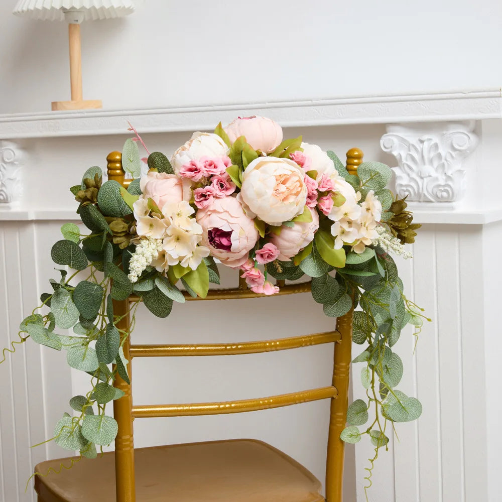 YeeNanee Artificial Peony Reception Flowers Swag with Eucalyptus Greenery for Wedding Ceremony Welcome Sign Floral Decoration