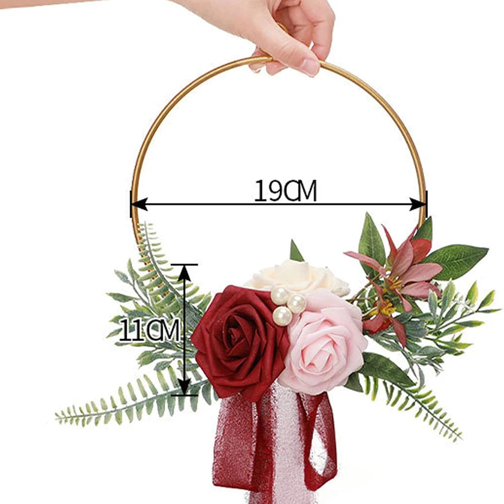 YeeNanee Wedding Gold Hoop Bouquet for Bridesmaids Floral Rose Eucalytpus Metal Ring Wreath Bridal Shower Ceremony Decoration