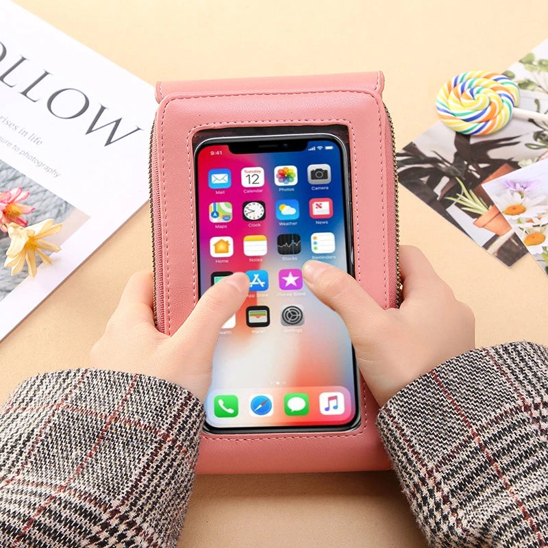 Fashion Girls Women Bags Soft Leather Wallets Touch Screen Smartphone Cell Phone Purse Crossbody Shoulder Strap Handbag for Lady