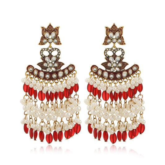 Hemasa   Pearl Tassel Women's Earrings Half Round Flat Beads Colorful Cool Earrings