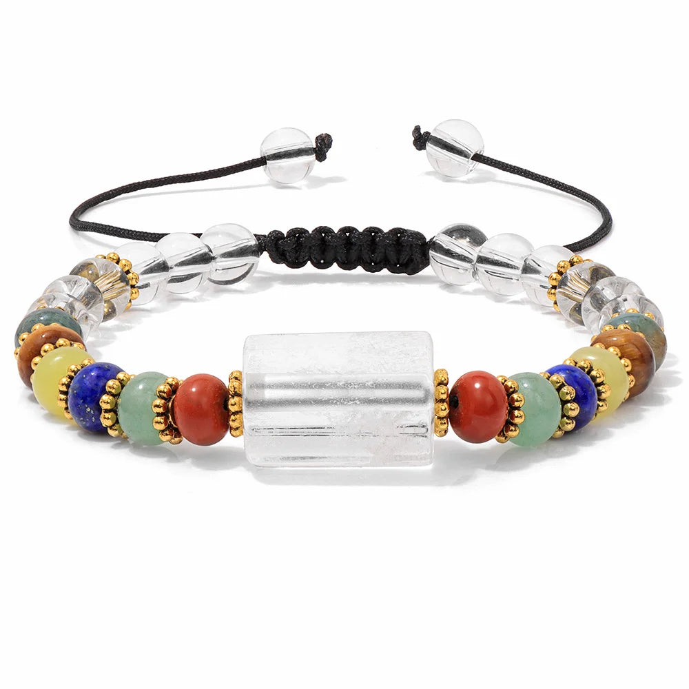 Tejesa Adjustable Cylinder Citrines Woven Bracelets For Women Men Natural Stone Colorful Rondelle Flat Beads Braided Bracelet Jewelry