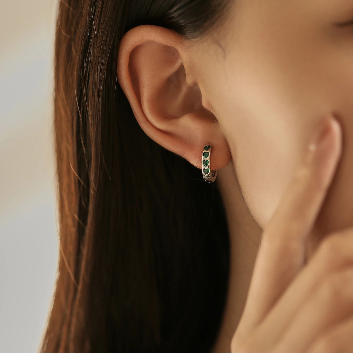 MODIAN 925 Sterling Silver Pink And Green Hearts Zirconia Ear Buckles Exquisite Hoop Earrings For Women Original Design Jewelry