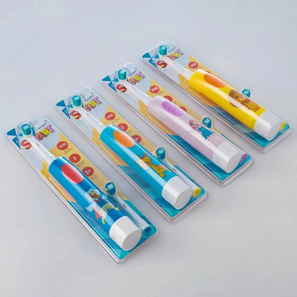 Child Electric Toothbrush Colorful Cartoon Rounded Vibrate Heads Soft Bristle Teeth Brush Gum Care Battery Power 3-15 Years Old