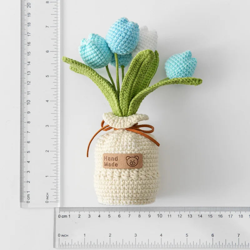 Hemasa Tulips Crochet Flowers with Kintted Potted Sunflowers /Handwoven Plant