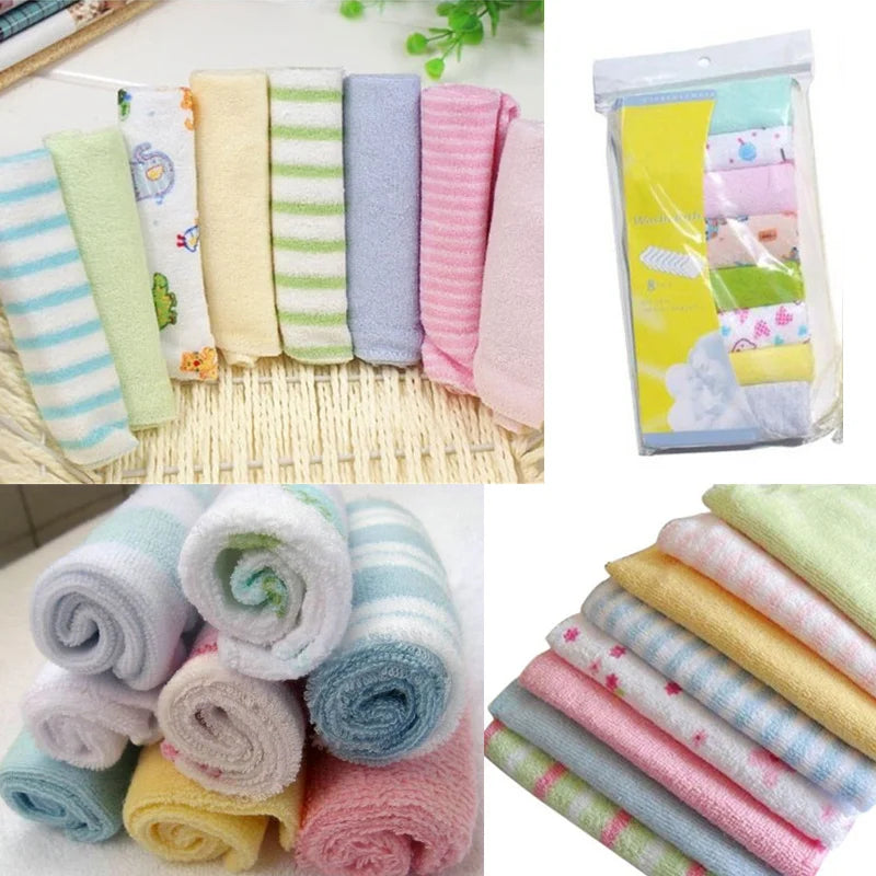 Hemasa 8PCS Baby Washcloths Set, Soft Absorbent Organic Cotton Washable Saliva Towel Face Wipes, Newborn Bath Face Towel Random Color
