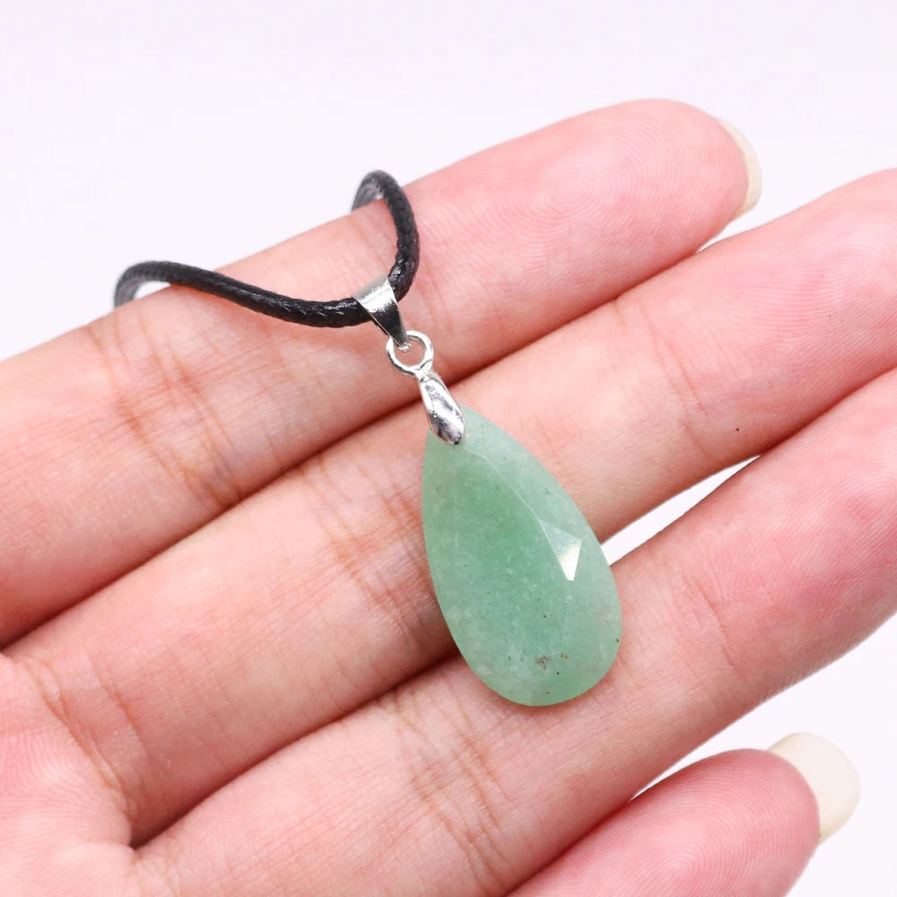 Hemasa 13*24mm Teardrop Shape Faceted Natural Stone Rope Chain Pendant Necklace  Jewelry Suitable for Enhance Fashion Woman Charm