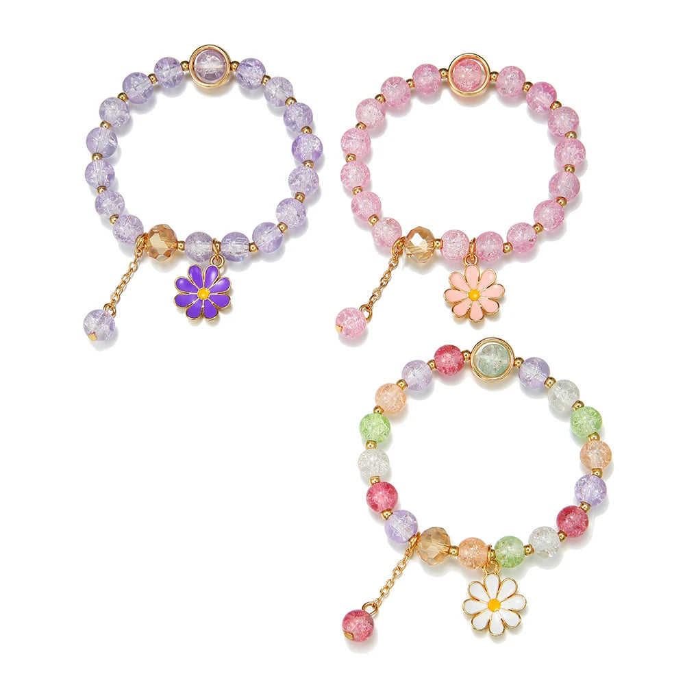 3Pcs/set Daisy Pendant Colorful Beaded Bracelets for Girls Women