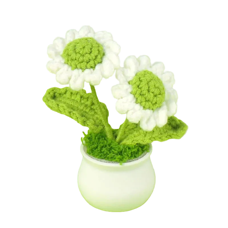 Hemasa Cute Daisy Crochet Flowers Potted Woven Flower Creative Artificial Flowers Car Office Table Decor Handwoven Plant Flor Tejida