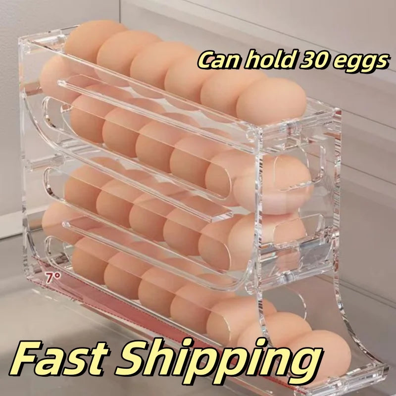 Hemasa Automatic Roll-out Egg Storage Device Household Refrigerator Storage Box Egg Box Can Hold 30 Eggs Tray