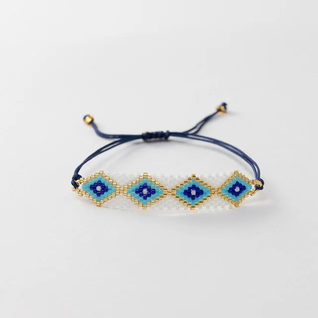 Bohemia Rice bead bracelet Geometry Eye Multiple colors Hand weaving Female Popular Personality Adjustable Beaded bracelet