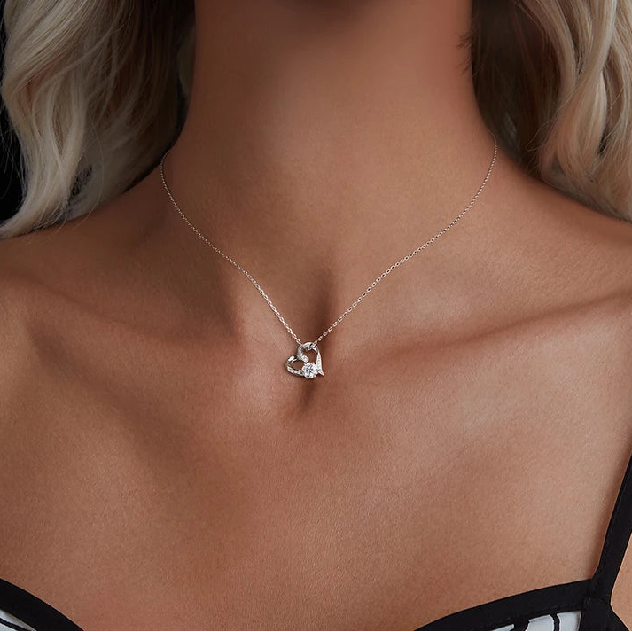 Tejesa Heart Necklaces for Women/Forever Love Moissanite 925 Sterling Silver Minimalist Heart Pendant Necklace