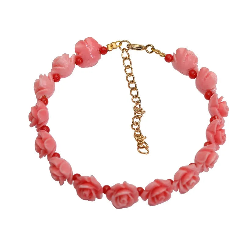 Hemasa   red  colour coral  flower beads bracelet