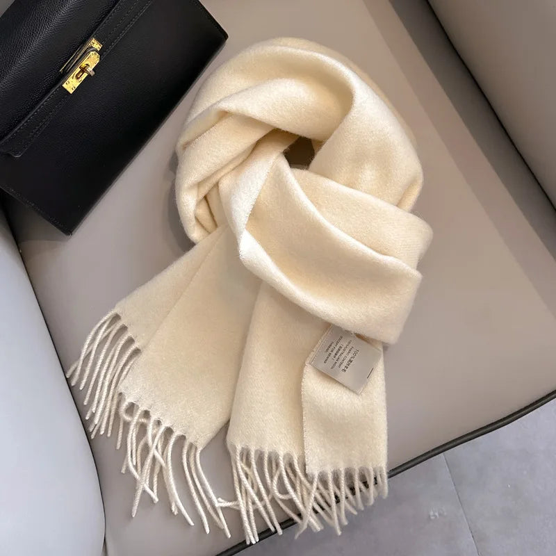 China Red Pure Wool Scarf Women's Autumn and Winter Warm Mother Scarf Light Luxury High-end Fringed Shawl