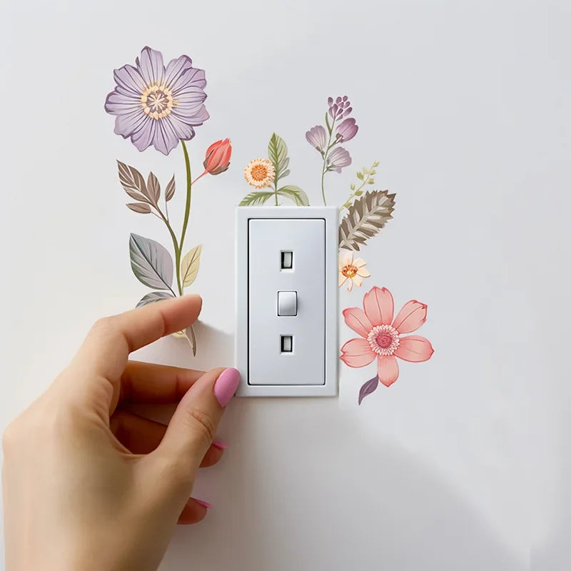 Hemasa Beautiful flowers Switch Wall Sticker PVC Removable Waterproof sticker for bedroom bathroom Living room Home Decoration Stickers