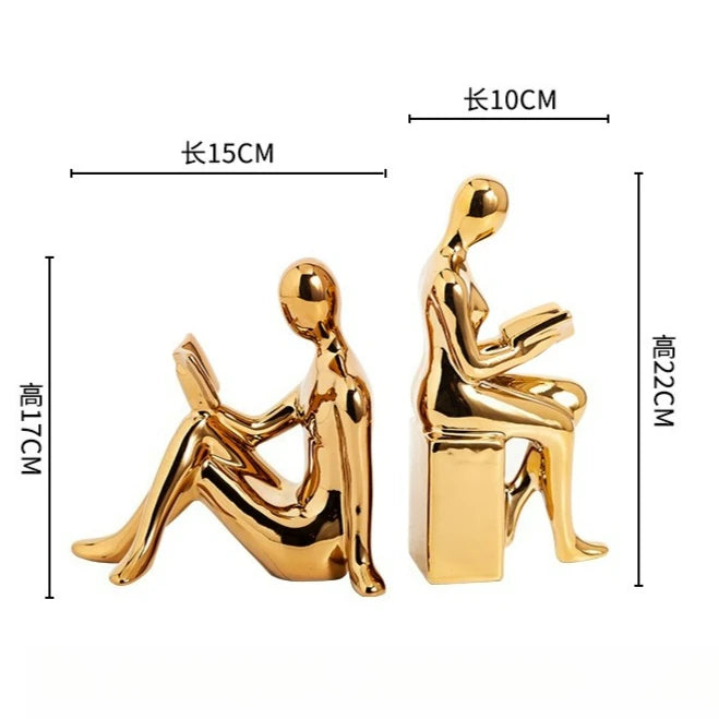 Hemasa Modern 1Set/2Pcs Ceramic Girl Figure Book Block Book Shelf Stopper Holder Bookend Home Desktop Study Room Ornament Sculpture