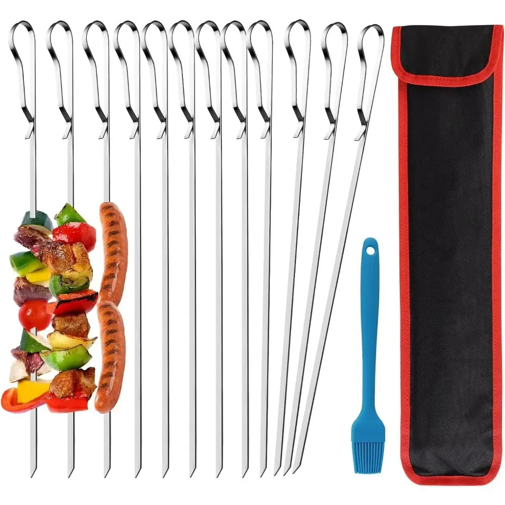 Hemasa Barbecue Skewer Reusable Stainless Steel BBQ Hot Dog Skewers Kebab Iron Stick For Outdoor Camping Picnic Cooking Tools
