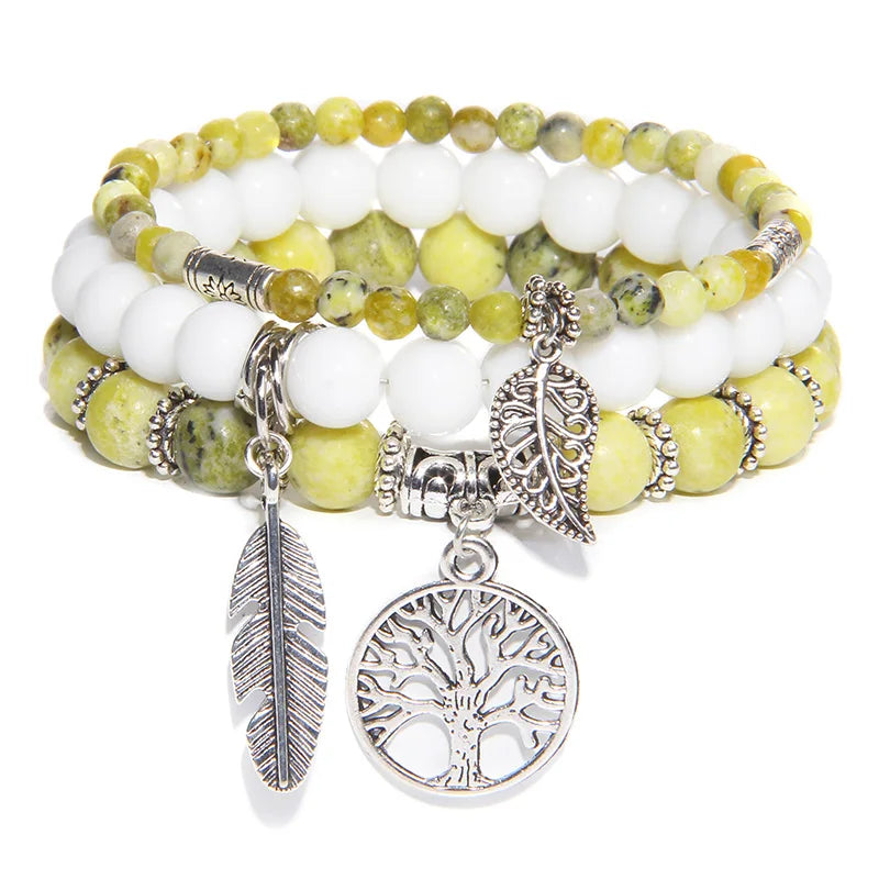 3Pcs Fashion Natural Stone Beads Bracelet 8mm Beads Tree of Life Pendant Bracelet Men Women Beaded Charm Bracelets Jewelry