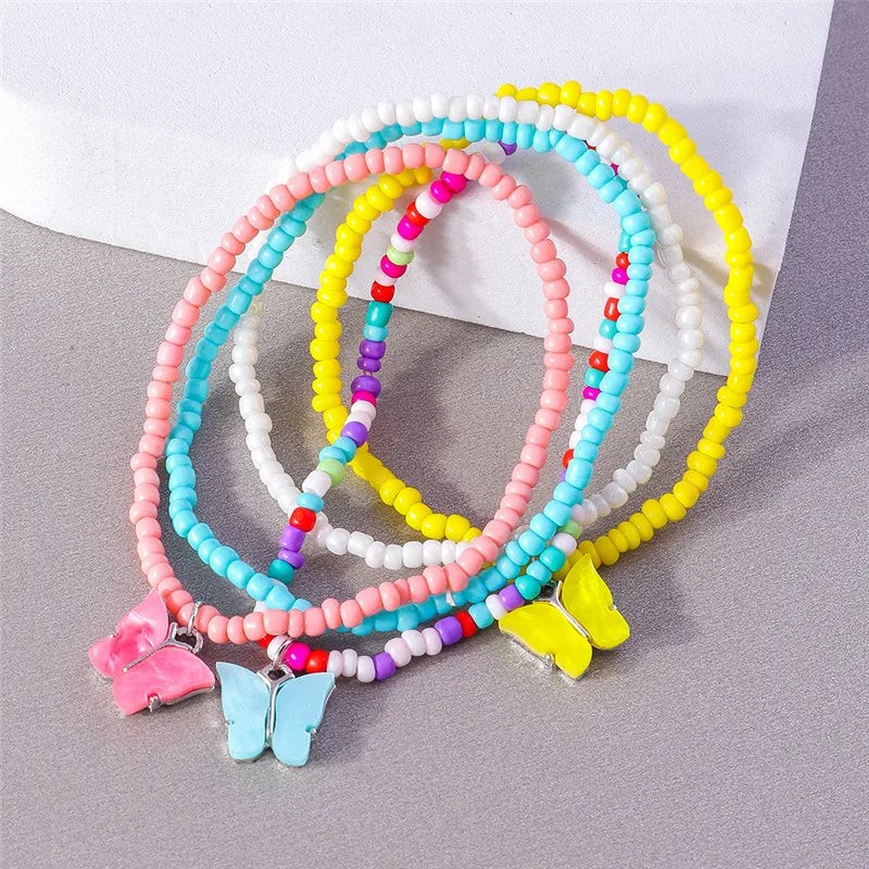 Bohemia Multilayer Colorful Beaded Bracelets Set For Women Heart Shell Flower Butterfly Charms Bracelet Summer Jewelry Gifts