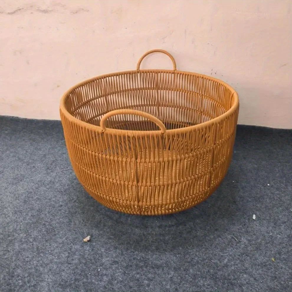 Farmhouse Style Laundry Hamper - Large Rattan Basket, Sturdy & Durable. Perfect for Bathroom, Bedroom, Kitchen Storage.