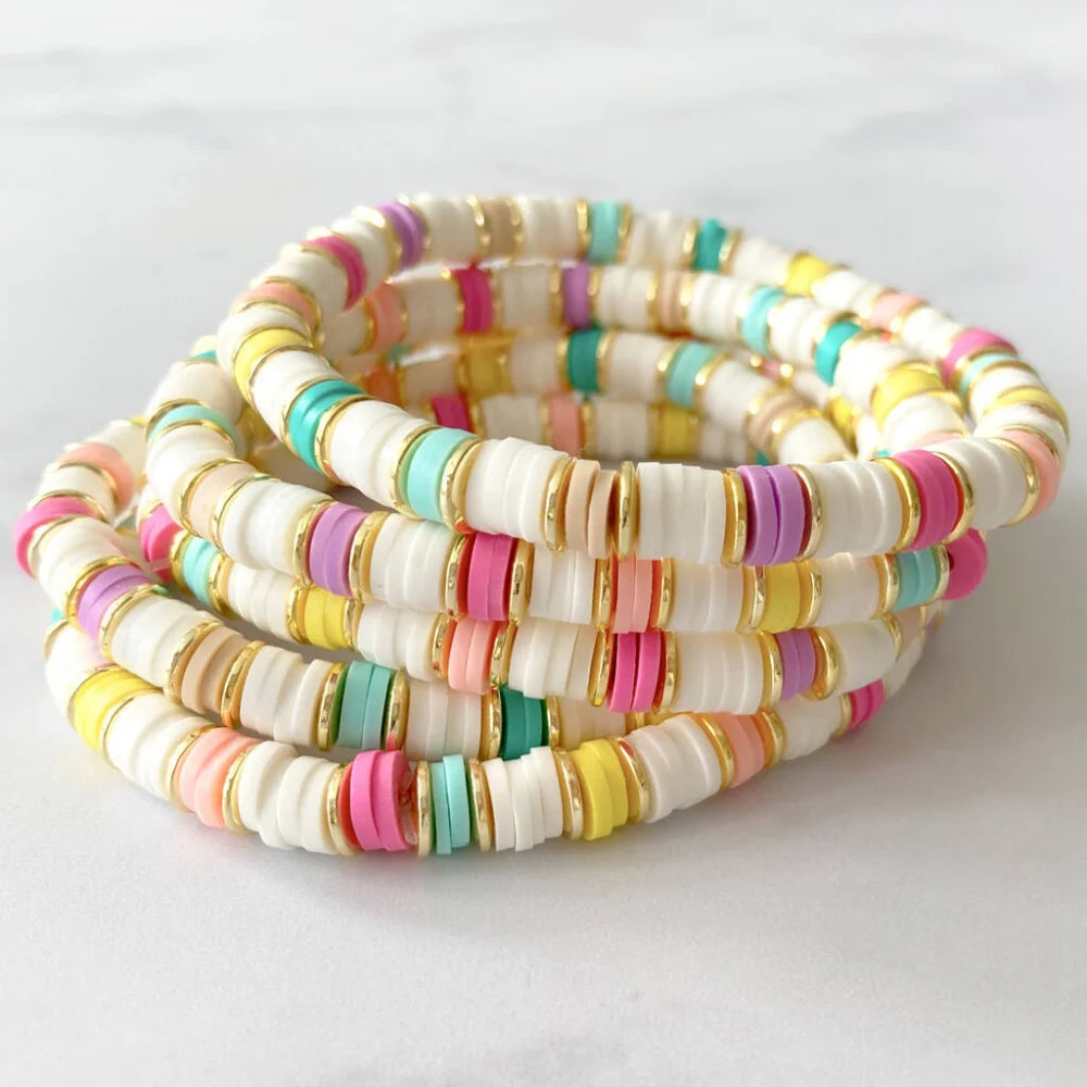 HERLOOK Summer Colorful Heishi Bracelets for Women Surf Stretch Bracelet Gold Plated Spaced Beads Pulseras Boho Jewelry