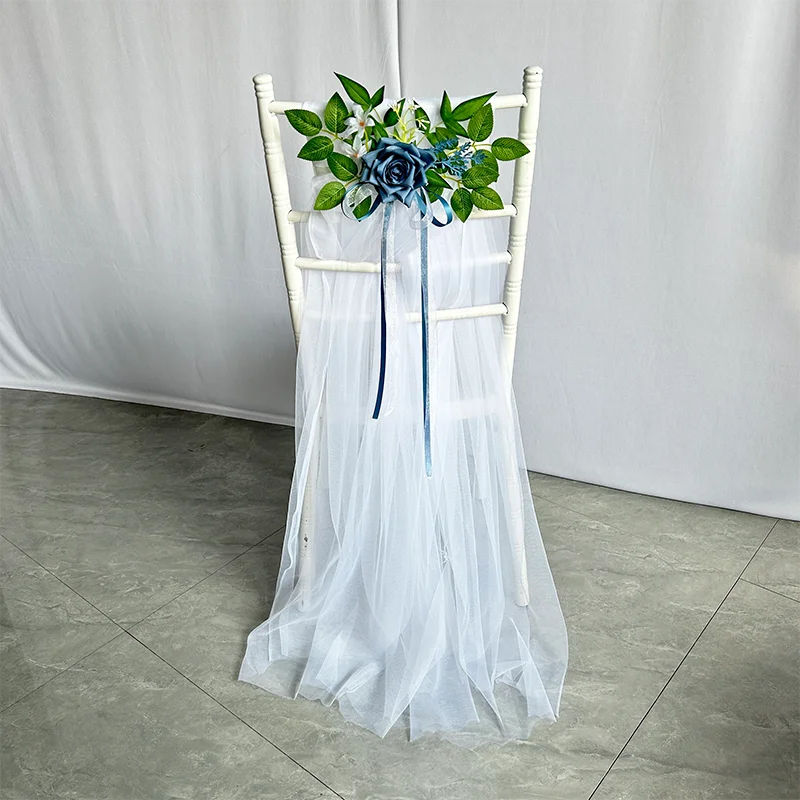 YeeNanee 8pcs Wedding Chair Decoration Flowers Artificial Rose Eucalyptus Pew Flowers for Wedding Ceremony Aisle Church Decor