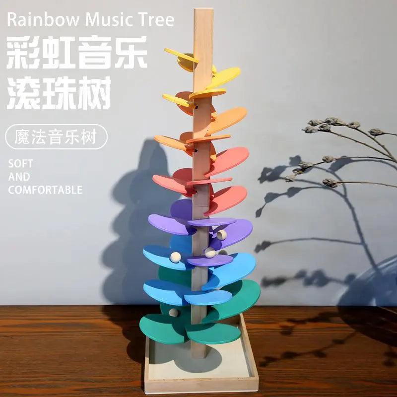 Hemasa Montessori Wooden Rainbow Petals Music Tree Building Blocks Toy