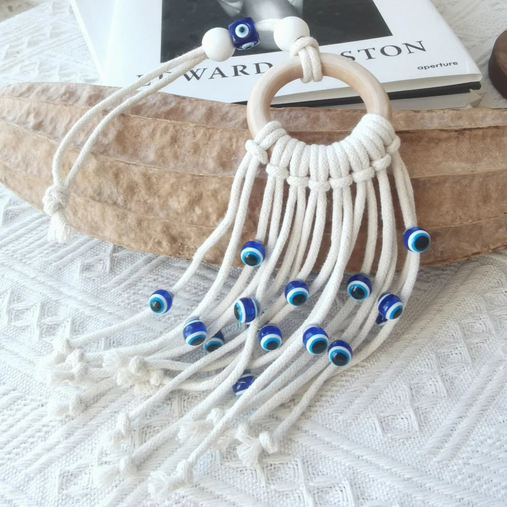 Tejesa Macrame Wall Hanging with Lucky Eye Turkish Evil Eye Cotton Woven Tapestry for Home Decor Bedroom Decoration House Gift
