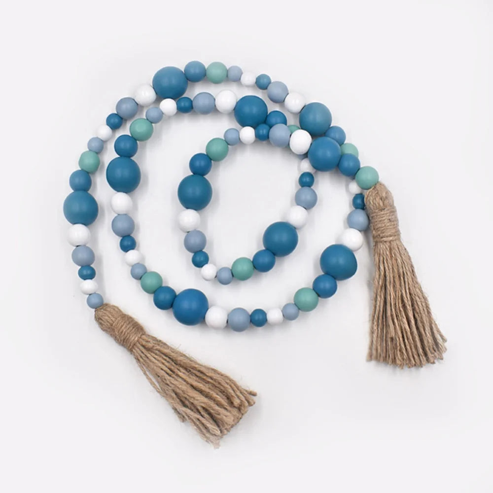Prayer Wood Bead Garland with Tassels Farmhouse Beads Rustic Country Decor Kid Room Wall Hanging Ornament Home Decor