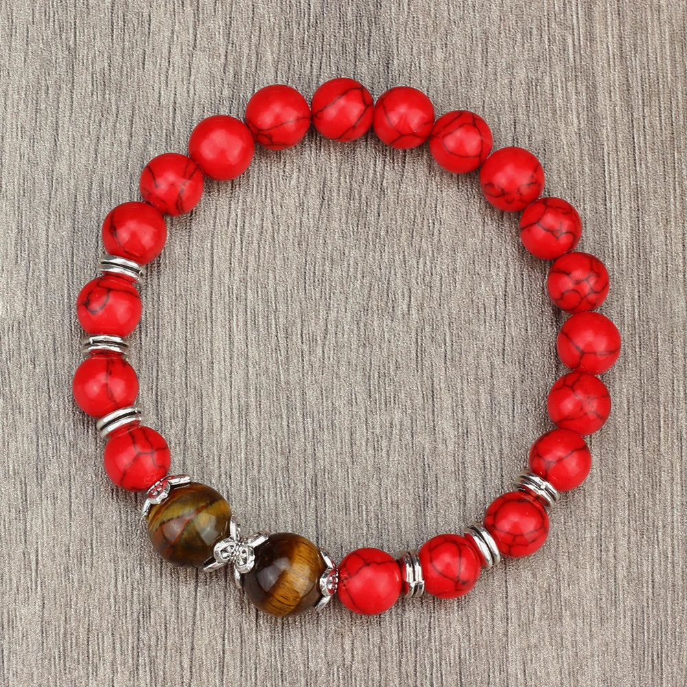 Charm Handmade Elastic Bracelet Men Natural Stone Beads Red White Pine Bracelets Rope Women Couple Friendship Yoga Jewelry Gifts