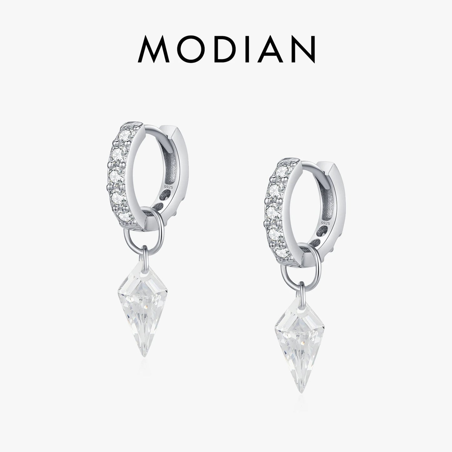 MODIAN 925 Sterling Silver Rhombic Sparkling CZ Hoop Earrings For Women Platinum Plated Trendy Hypoallergenic Fine Jewelry