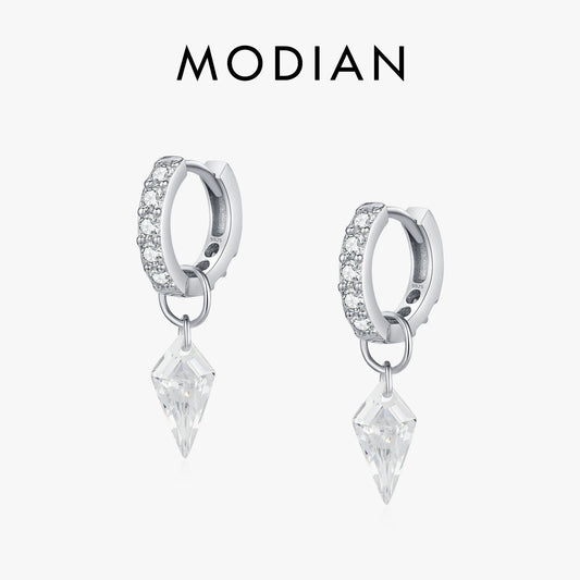 MODIAN 925 Sterling Silver Rhombic Sparkling CZ Hoop Earrings For Women Platinum Plated Trendy Hypoallergenic Fine Jewelry