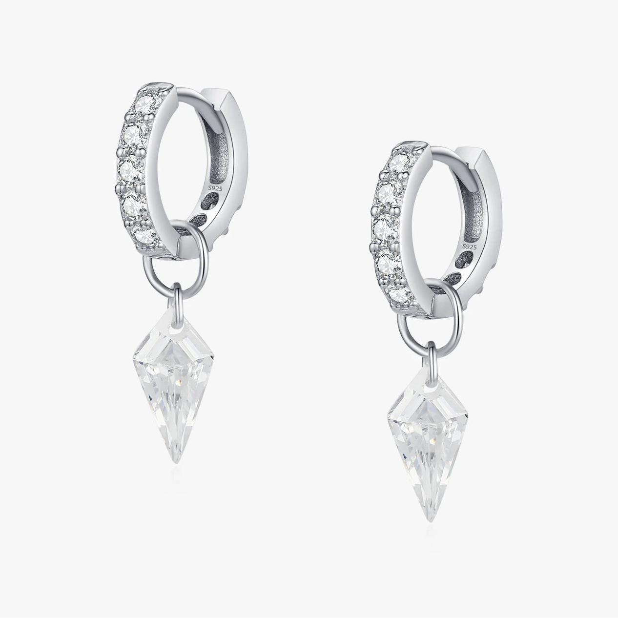 Tejesa 925 Sterling Silver Rhombic Sparkling CZ Hoop Earrings For Women