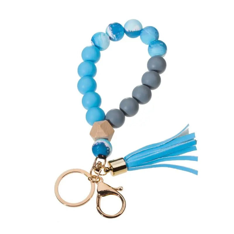 Silicone Keychain For Keys Tassel Wood Beads Bracelet Keyring For Women Multicolor Beads Keychain Fashion Keychain Wholesale