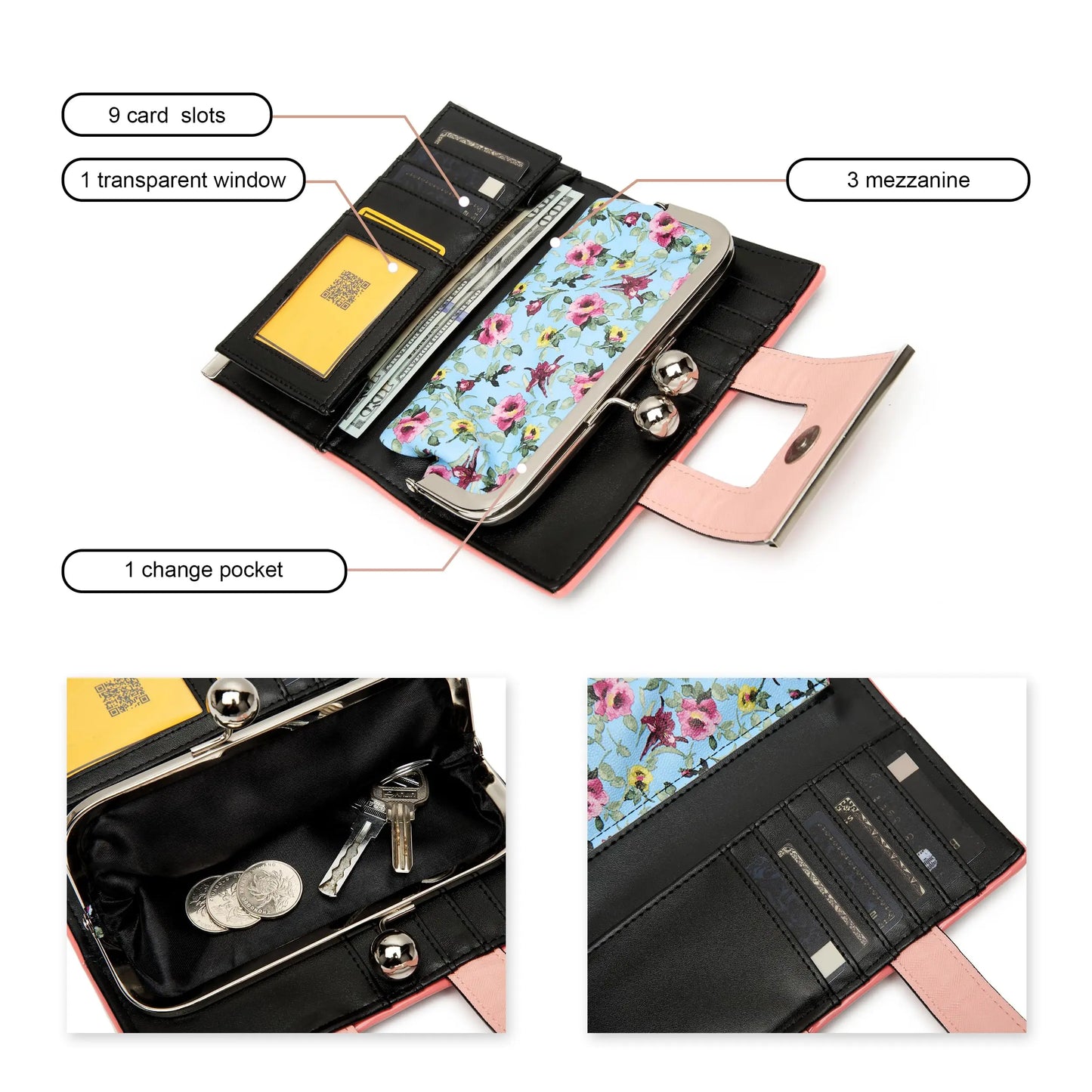 Hemasa  Floral Pattern and Elegant Wallet Various Colors Beautiful Design Practical Functions Purse